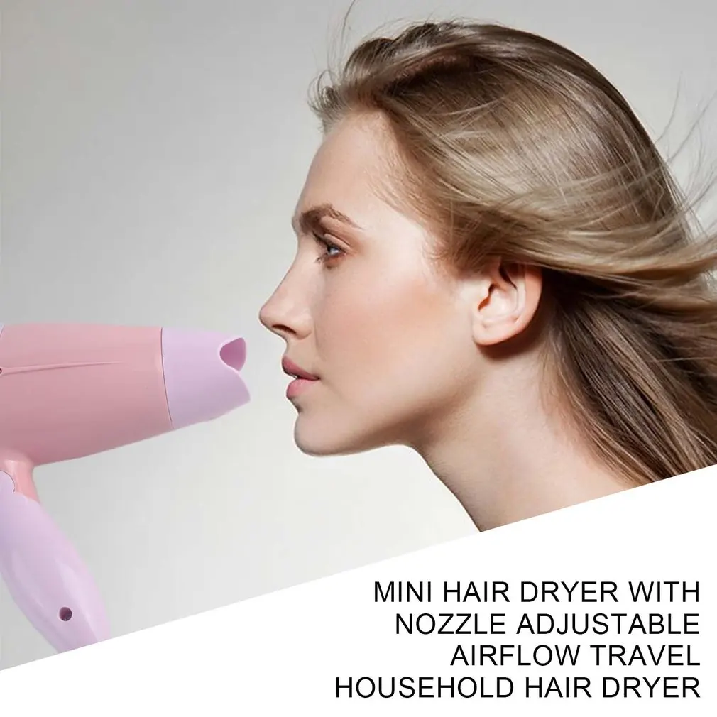 220V Folding Mini Hair Dryer with Nozzle Adjustable Airflow Fast Drying Low Noise Portable Travel Household US Plug - купить по