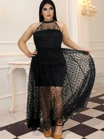 summer 2022 new sleeveless round neck mesh polka dot black dress tulle dress plus size