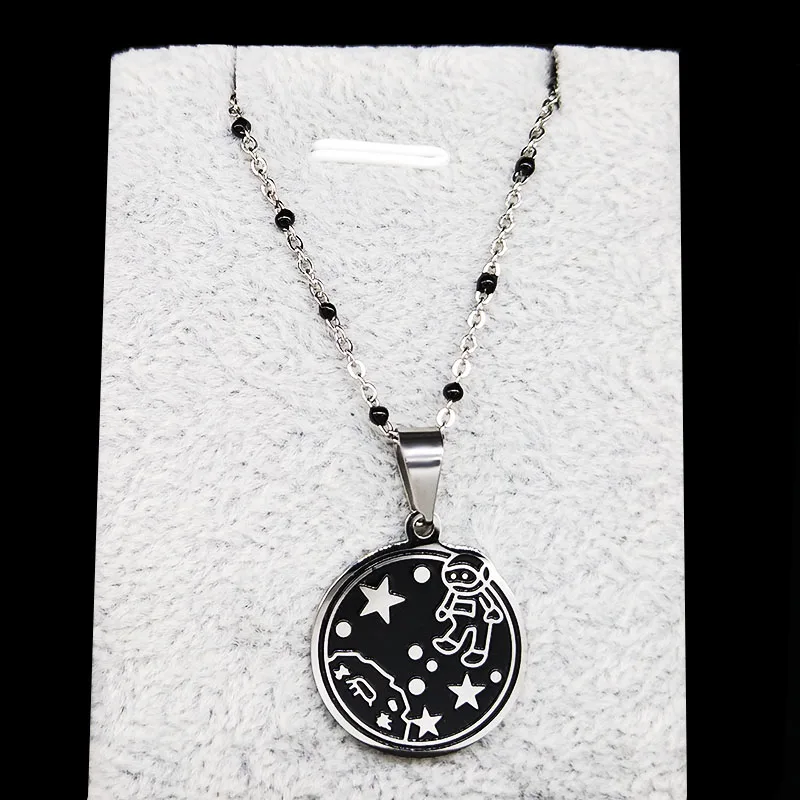 

Cosmic Space Stainless Steel Small Necklace Black Enamel Necklace Christmas Gift Jewelry joyas de acero inoxidable para mujerS07