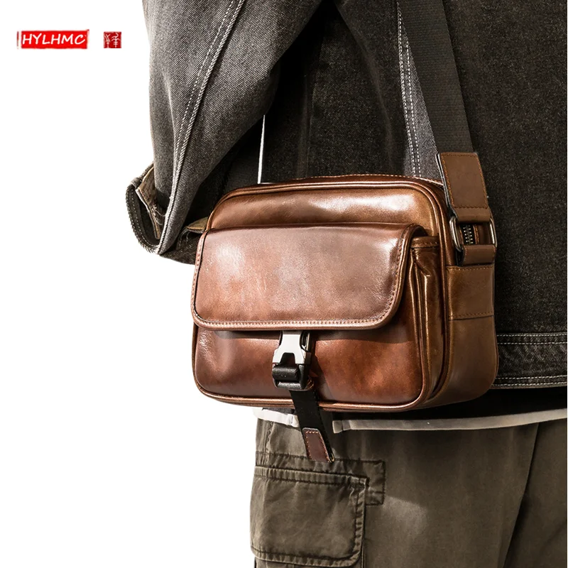 

Genuine Leather Men's Bags Retro Trendy Shoulder crossbody Bag All-Match Messenger Bag Casual Backpack Cowhide Business Pouch