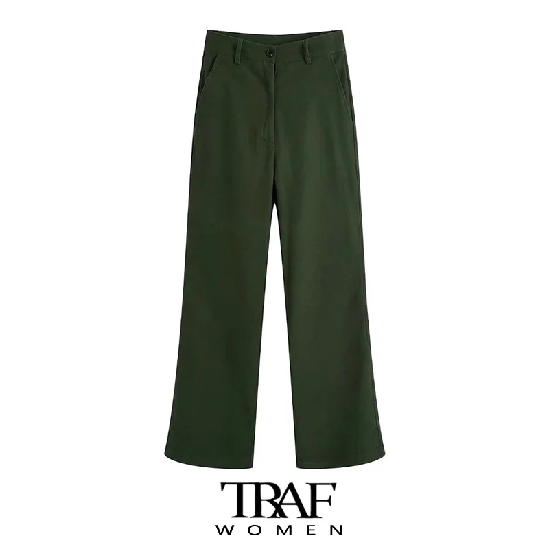 

Брюки женские с широкими штанинами, завышенной талией и передними карманами