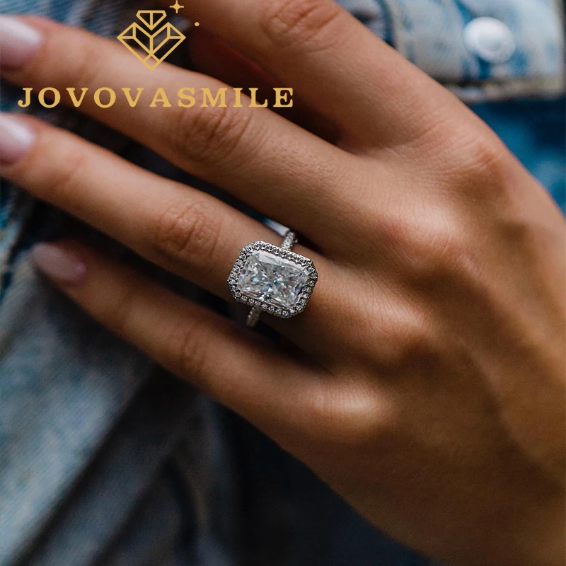 

JOVOVASMILE 5.3 Carat Moissanite Engagement Ring Radiant CrushedCut 11.25*8.75 mm Crushed Ice Cut 14k Gold Setting