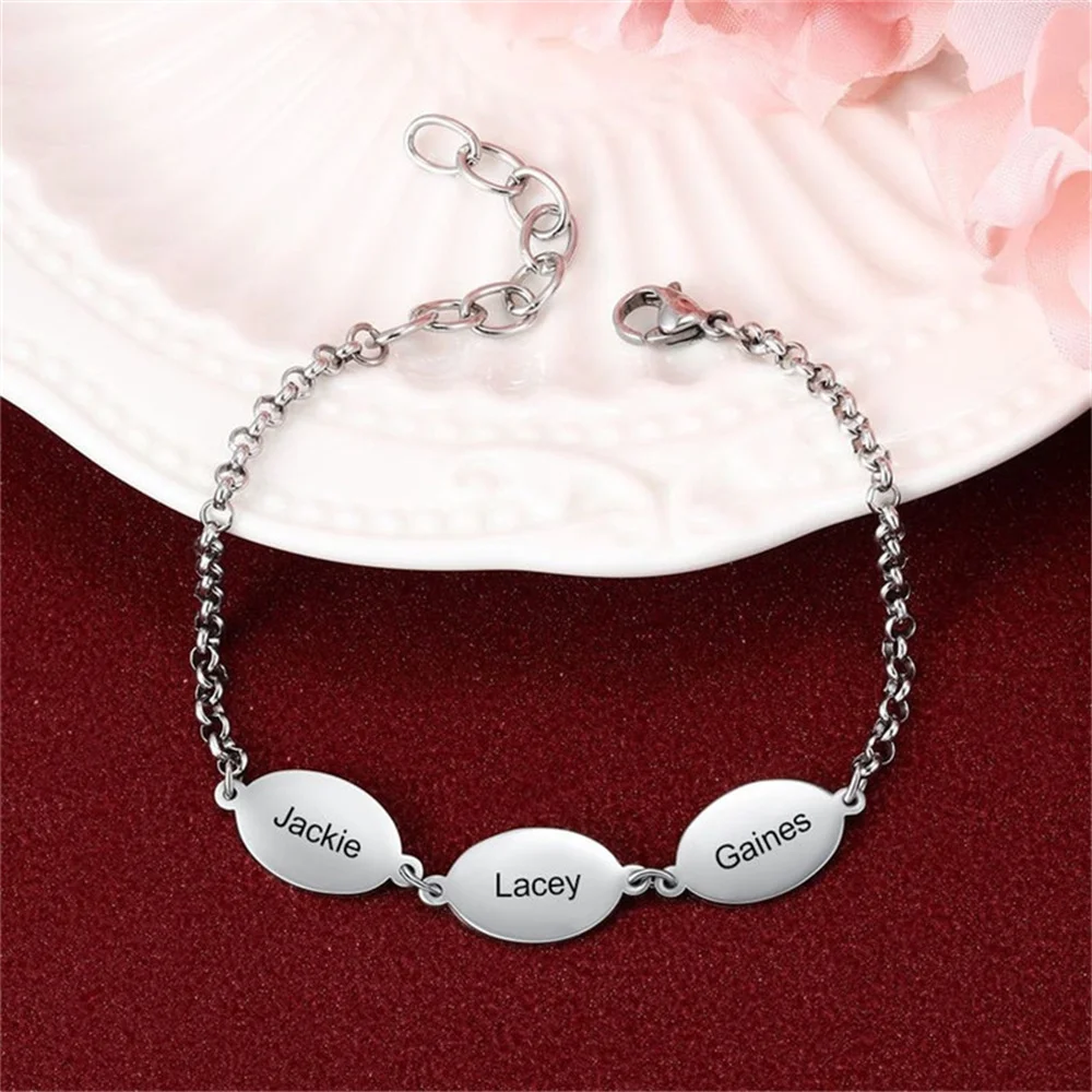Fashion Custom Women's Bracelet Couple Bracelet Silver Carved Name Bracelet Wife Girlfriend Personalized Bracelet Mom Customized