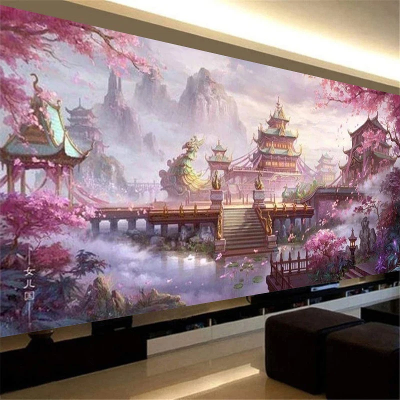 

New Diy 5d Diamond Painting Full Drill Round Diamond Chinese Style Cross Stitch Kit Sakura Landscape Large Embroidery Home Decor
