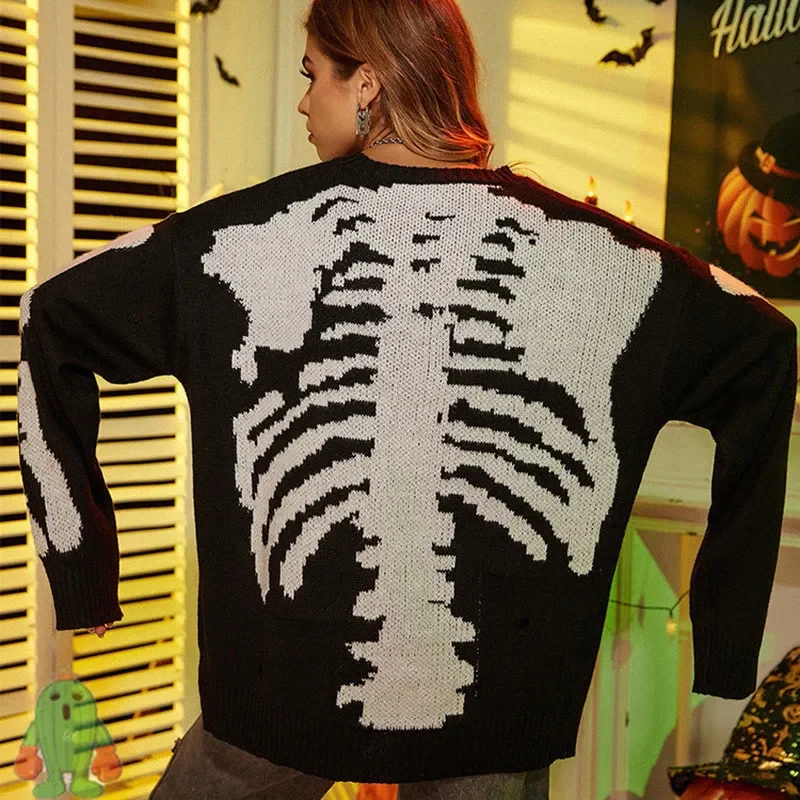 

Oversized Men Women Kapital Sweater Street Hip Hop Street Loose Skull Jacquard Long Sleeve Knit Pullover Black Sweater Sweater