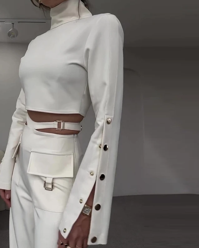 Женский элегантный комплект из двух предметов однотонный красивый укороченный