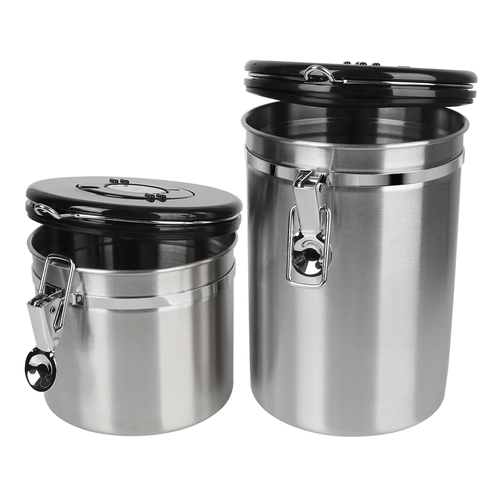 

Coffee Container with co2 Valve Stainless Steel Airtight Lid Preserves Freshness For Coffee Beans Storage Canister Premium