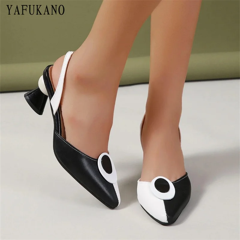 

Two Tone Sculptural Heeled Slingback Pumps 2022 New Baotou Sandals Elegant Party Dress Shoes Soft Leather Comfort Work Shoes