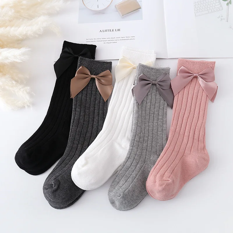 

Baby Girls Knee High Socks Big Bow Winter Autumn Soft Cotton Sock Solid Stripe Kids Children Toddler Long Socks For 1-12 Years