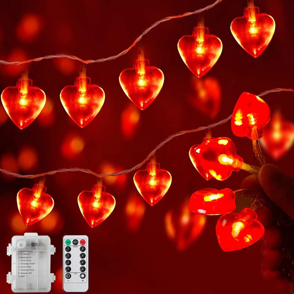 

Battery Operated Heart Love Valentine Lights 10/20/30/40leds Heart Shaped String Lights for Wedding Party Birthday Home Decor