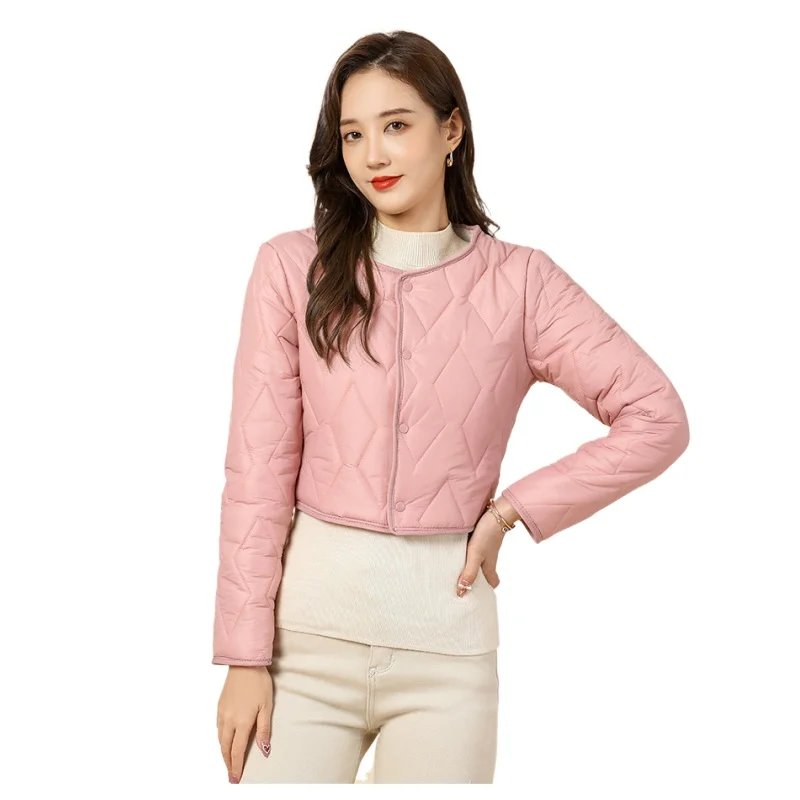Women's Short Jacket Padded for Winter Casual Jacket Without Collar Padded Parka for Women New Portable 2023 Lamb Cropped Coat
