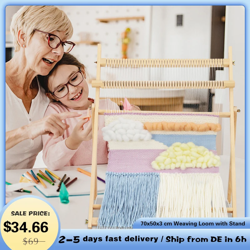 

Weaving Loom With Stand Wooden Tapestry Knitting Machine Arts & Crafts, Develops Creativity Weaving Frame For Beginner