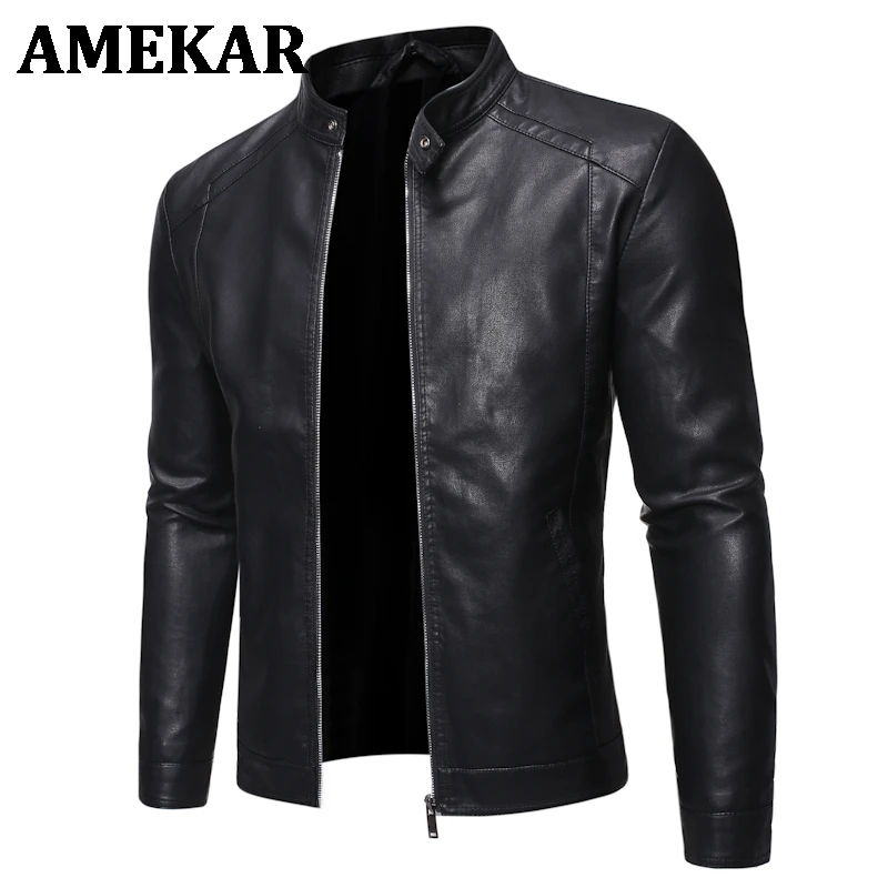 

Men Faux Leather Jacket Motorcycle 5XL Men's Jackets Black Jaqueta de Couro Masculina Outwear Male PU Leather Coats Mens