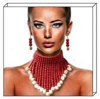 wooden bead necklace earring set european american national style ethnic shell clavicle neck chain suit womens fashion jewelry