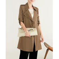 2022 new 92 natural silk high quality coats and jackets women england style belt summer korean fashion trench coat