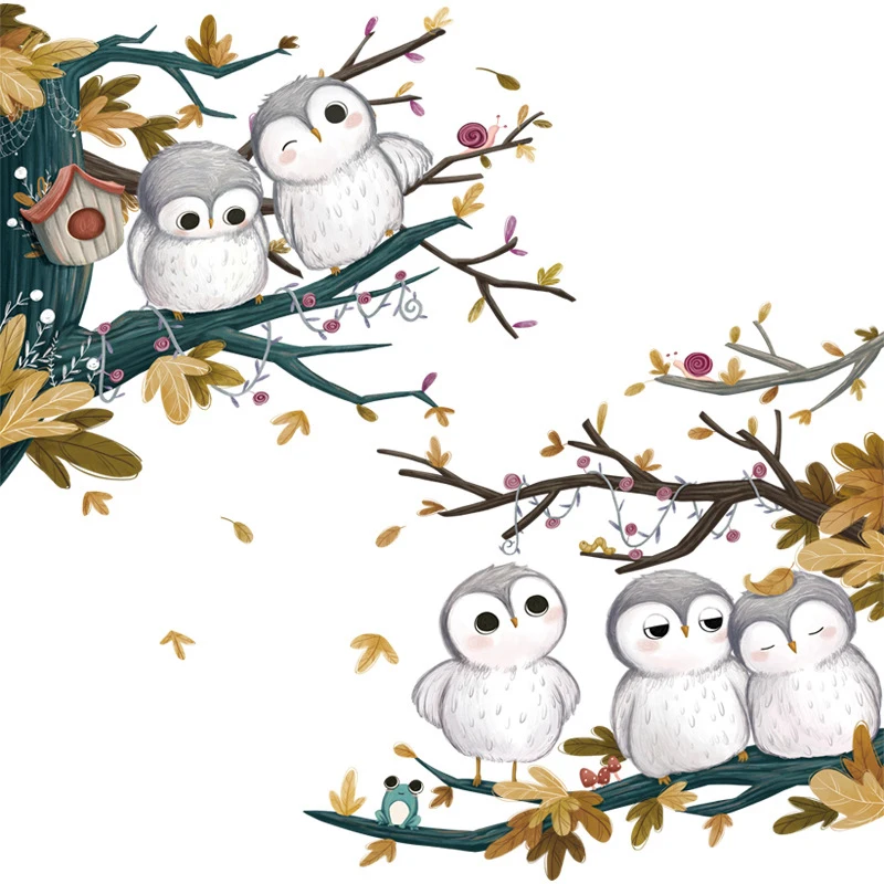 

Cute Owl Family Wall Stickers Owls on The Tree Home Decoration Kids Room Bedroom Animal Owlet Mural Art Diy Pvc Bird Wall Decals