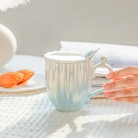 pearl ceramic mug with lid tea milk cup creative couple home coffee glaze wedding gift