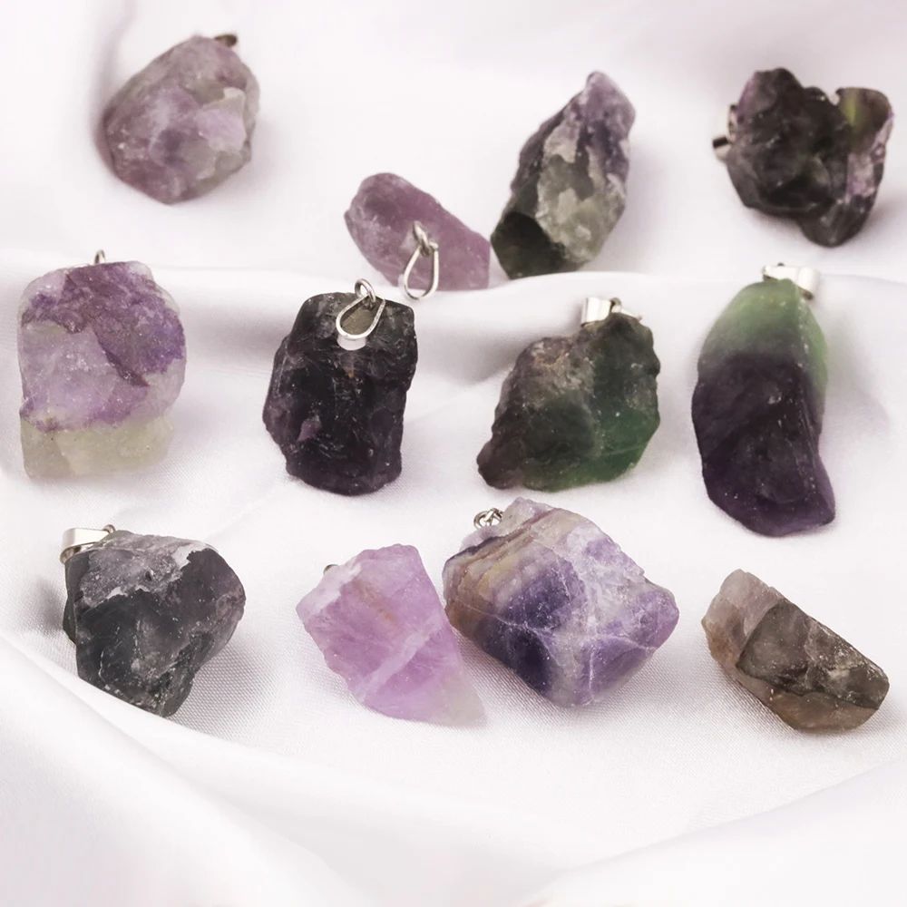 

Natural Crystal Rough Stone Irregular Raw Ore Pendant Fuorite Crystal Charms Diy Necklace Jewelry