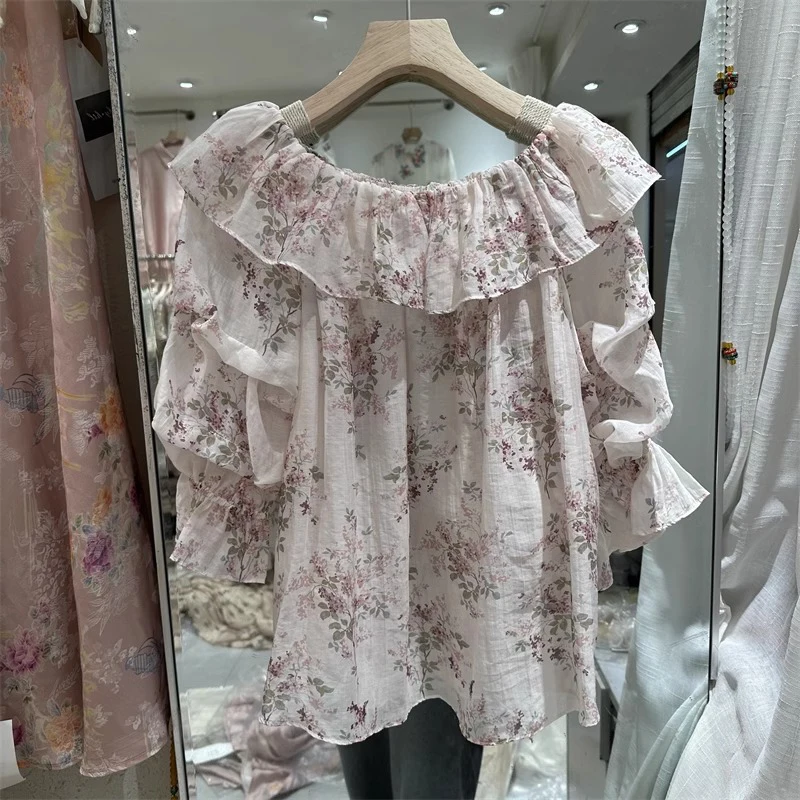 Шифоновые рубашки с французскими оборками и цветочным принтом женские летние