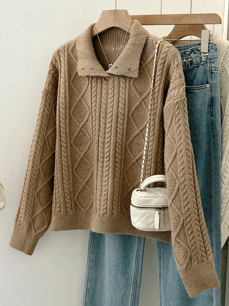 Красный свитер с кукольным воротником женский осенне-зимний 2024 новый вязаный топ