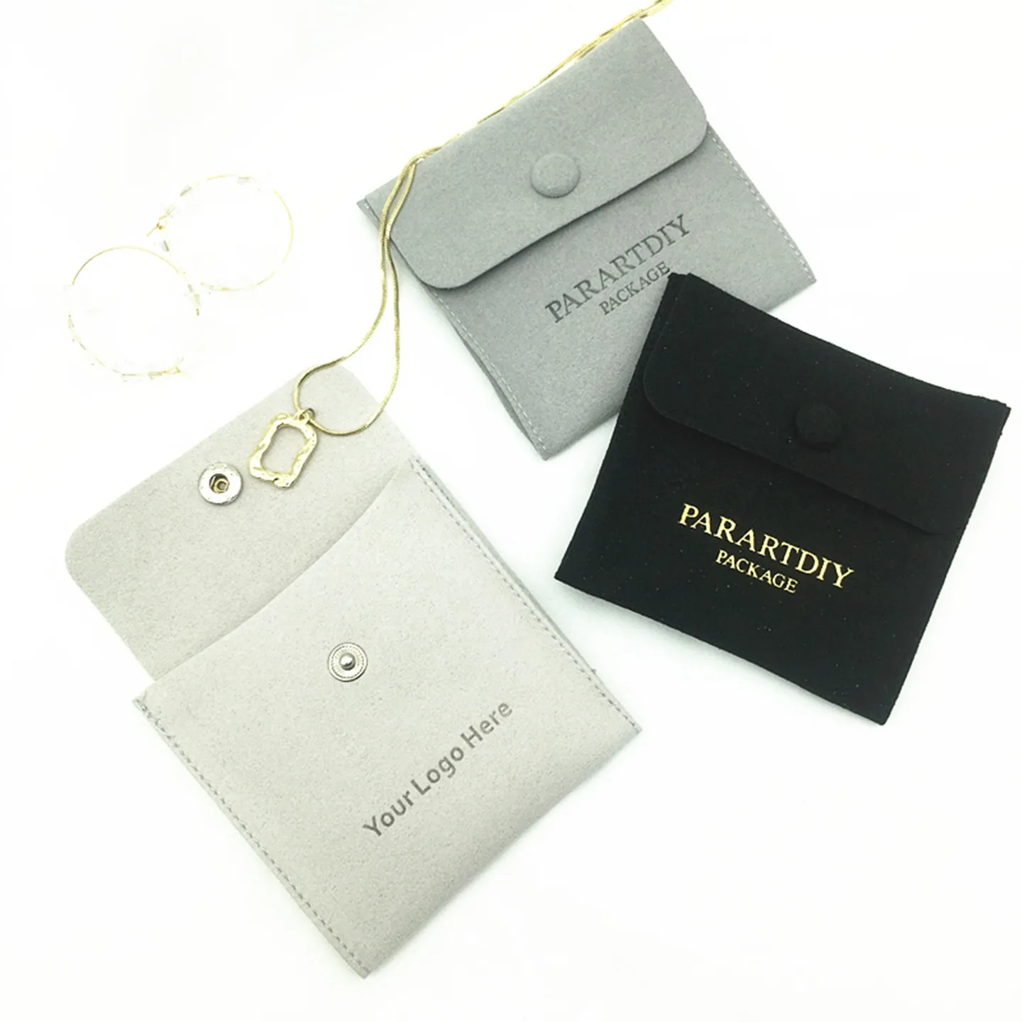 50pcs Light Gray personalized jewelry packaging pouch custom logo envelope bag chic small microfiber pouch
