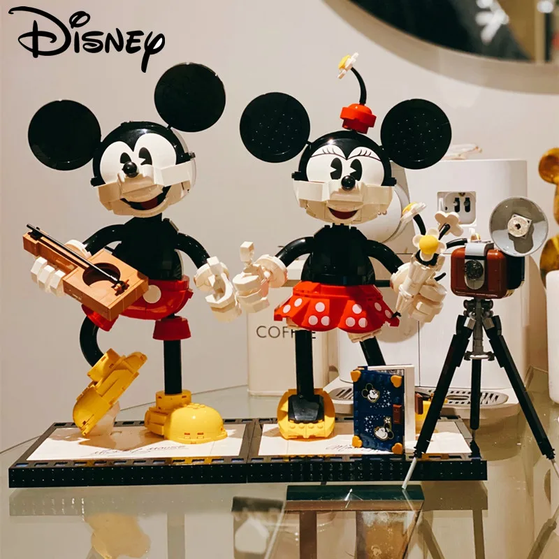 

Disney Mickey Minnie Blocks Figure Standing Series Building Blocks Action Figurines Kawaii Couple Assembly Model Toys Kids Gift