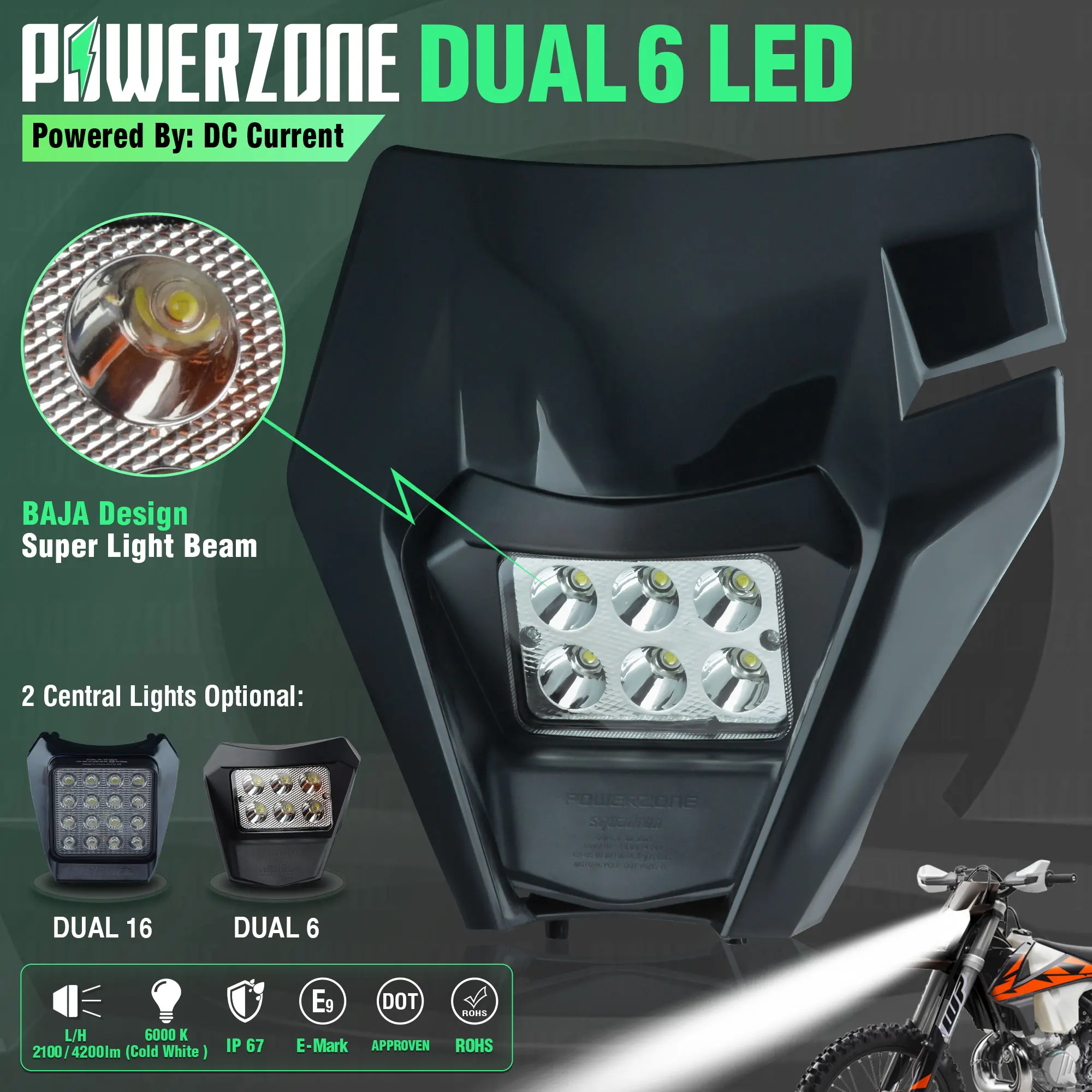 

PowerZone Motorcycle LED Headlight Headlamp Head Light Supermoto Fairing For KTM EXC SXF MX Dirt Bike Enduro LED Headlight