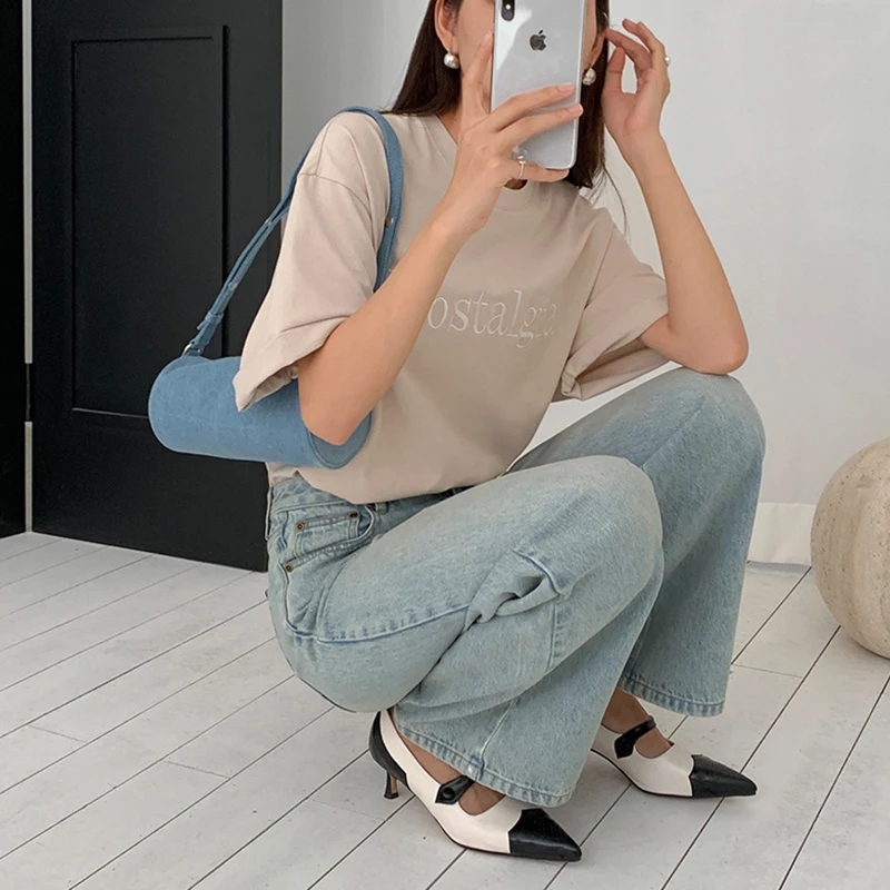 Women's Jeans Original Korean Buttons Zipper Pocket Loose High Waist Wide Leg Trousers Versatile Casual Straight Female Trousers