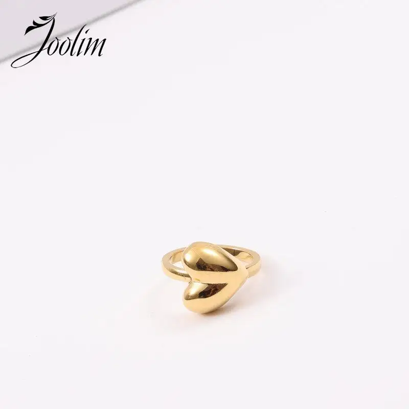 

Joolim Jewelry High End Pvd Wholesale Waterproof Trendy Exaggerated Love Peach Heart Stainless Steel Finger Ring for Women
