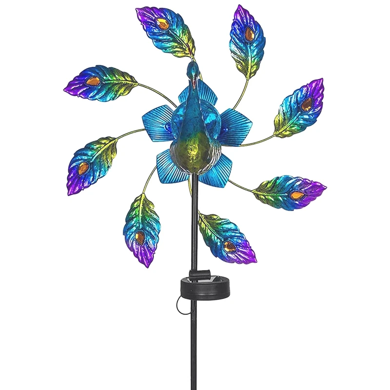 

Peacock Solar Light Wind Spinner, Creative Solar Powered Colorful LED Windmill,Outdoor Lawn Patio Pathway Ornament