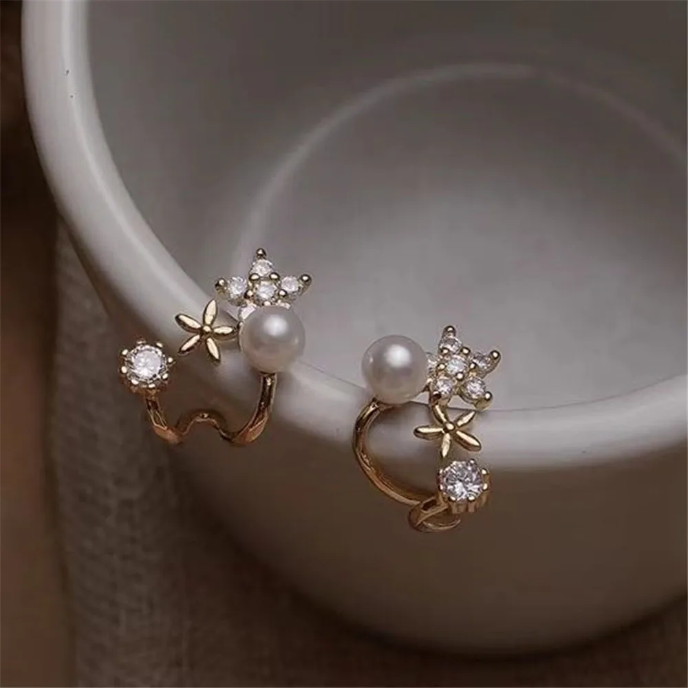 

DIY Pearl Earnail Accessories S925 Sterling Silver Jewelry Fashion Earrings Women's Empty Fit 6-7mm Beads