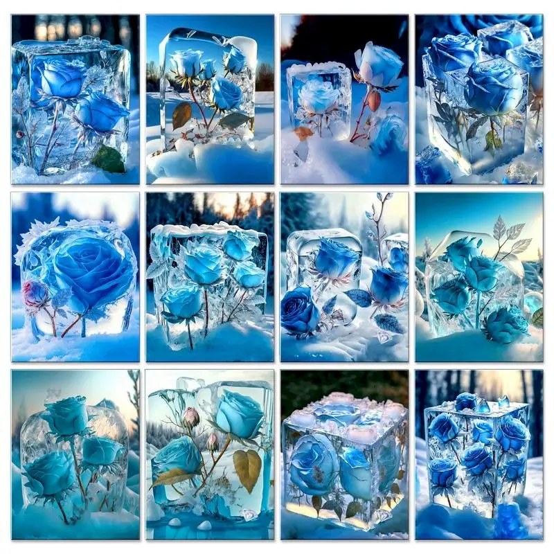 

GATYZTORY 5D Diy Diamond Painting Blue Rose Full Square Rhinestones Embroidery Ice Flower Mosaic Landscape Gift Home Decor