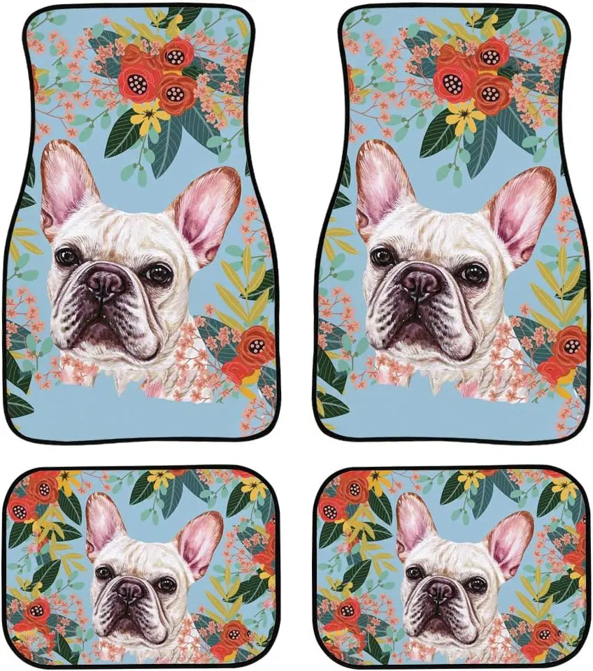 

French Bulldog Print Car Floor Mats 4 Piece Set Non-Slip Floor Mats Full Set Mats Universally to fit All Cars