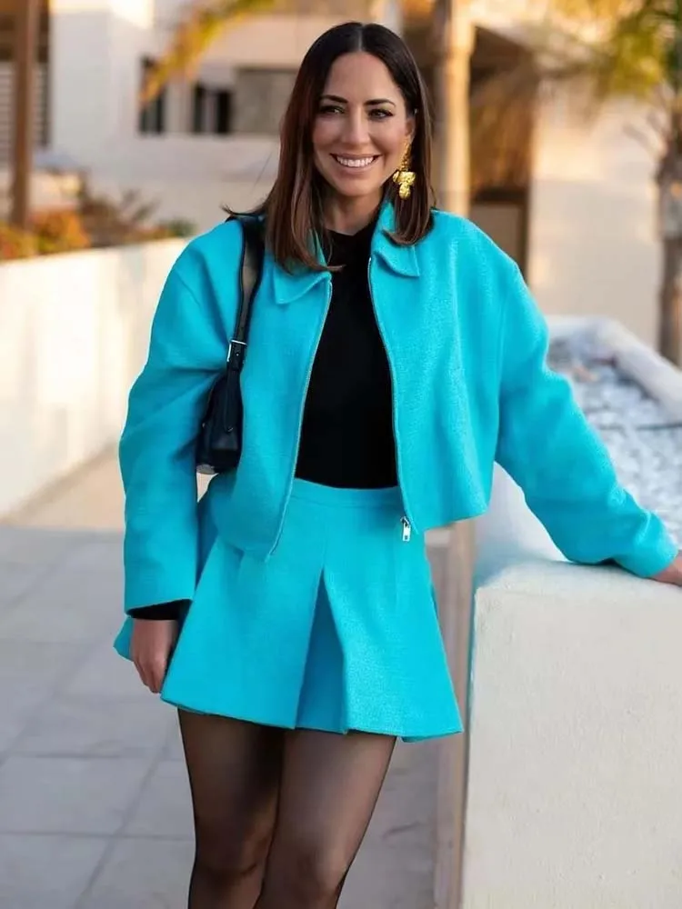 

Женская текстурированная короткая Летающая куртка, винтажная верхняя одежда на молнии с длинным рукавом, шикарная верхняя одежда, новинка 2023