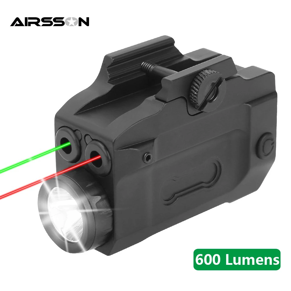 

600 Lumens Tactical Weapon Gun Light Red Green Laser Combo USB Rechargeable Flashlight Pistol Light for 20mm Picatinny Rail