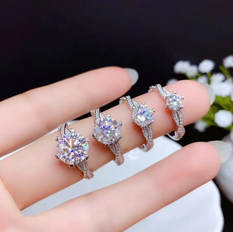 Кольцо с муассанитом супер яркое кольцо бриллиантом цвет D VVS сертификатом кольца