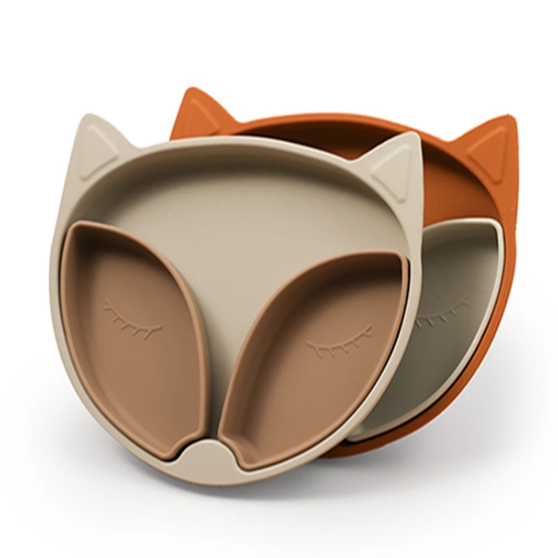 

Baby Safety Silicone Sucker Bowl Cute Cartoon Children's Tableware Fox Face Tableware Retro Dinner Plate Environmental Protectio