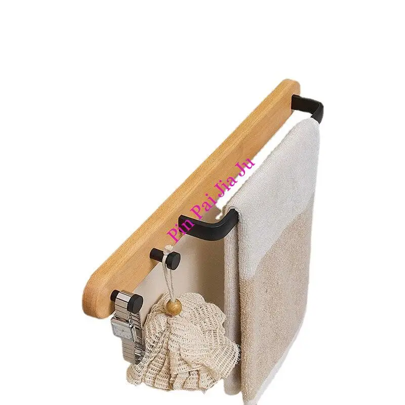 

Perforation-Free Bathroom Solid Wood Hanging Coat Hook Toilet Door Behind Coat and Hat Hook Towel Hook Light Luxury Row Hook