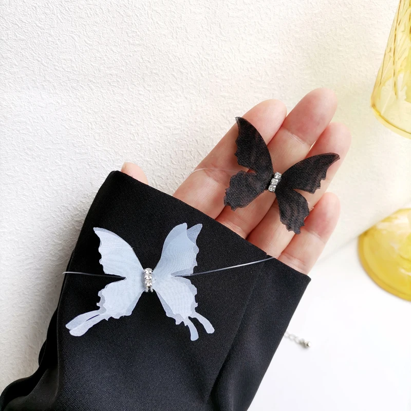 

Korean Summer Fairy Butterfly Fish Line Pendant Necklace Girl's Beauty Diamond Charm Neck Chain Sweet Bone Chain Jewelry 321