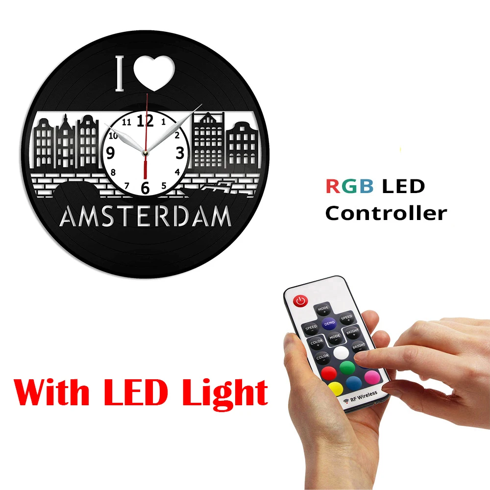 

Виниловые настенные часы I love Amsterdam, оригинальные современные настенные часы, креативные часы