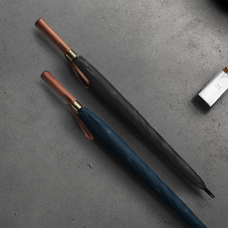 

Автоматический двухслойный зонт для мужчин, зонт с деревянной ручкой, устойчивый к ветру, с прямым стержнем