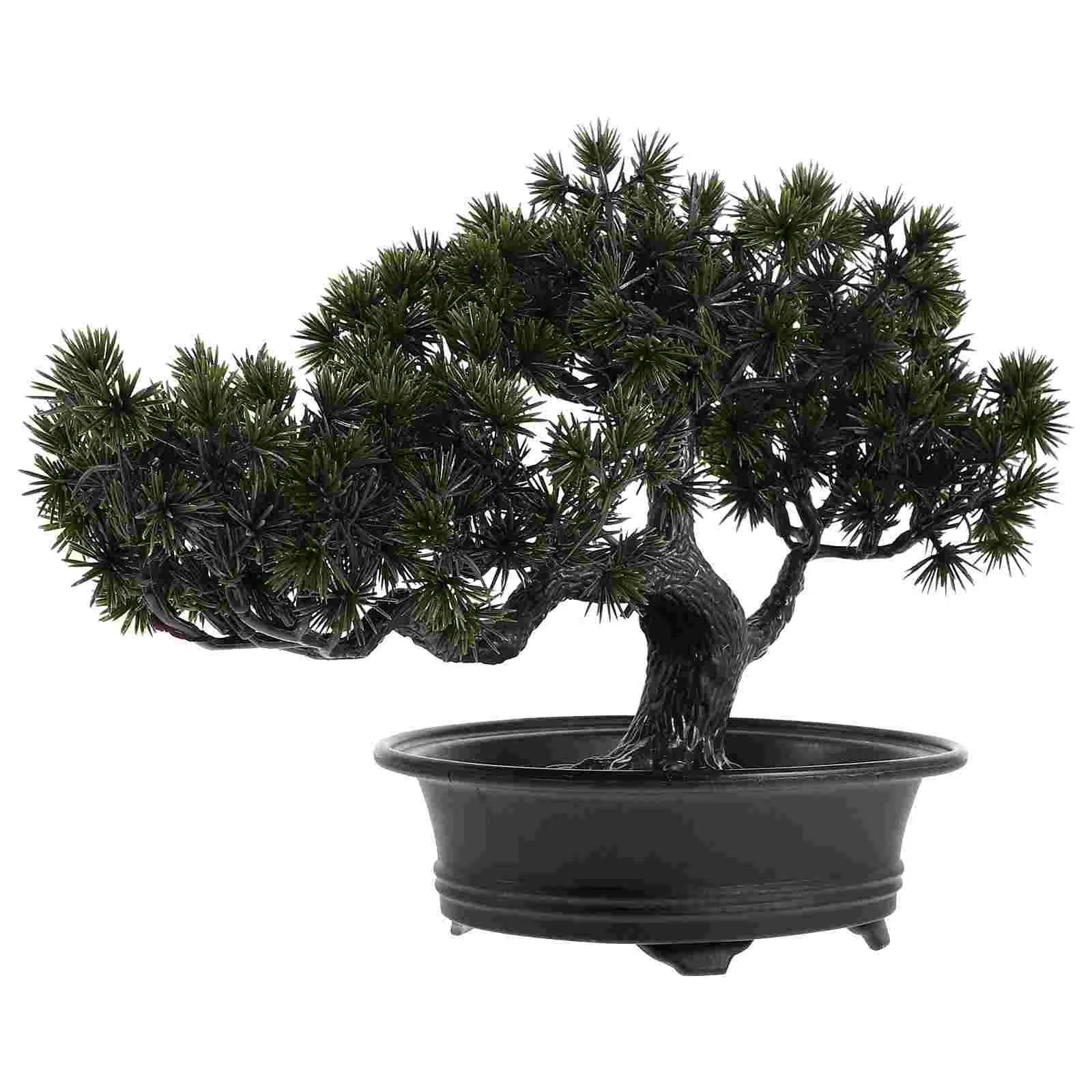 

Simulated Bonsai Small Fake Plant Realistic Plants Pine Tree Mini Grass Pot Model Faux Potted Office Desk