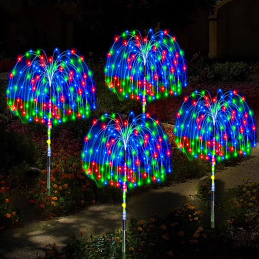 90/120/150 LED Outdoor Solar Garden String Lights Fireworks Lawn Waterproof Flash Starburst Fairy DIY Flowers Trees Christmas