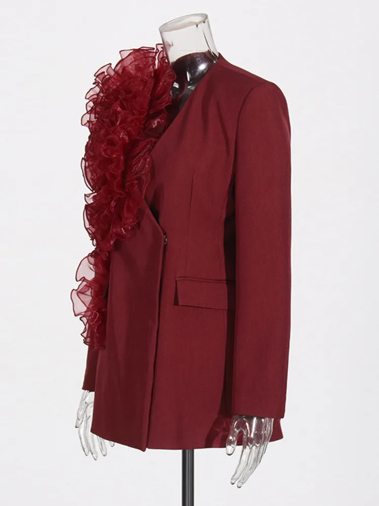 ZMEENNA сетчатые трехмерные цветочные оборки однотонные женские пиджаки осень-зима