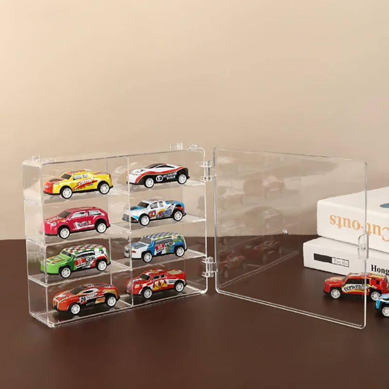 Фото Акриловая автомобильная витрина 1:64 для Hot Wheels, модель автомобиля, игрушка, 8 сеток, стойка для шкафа, пылезащитные штабелируемые автомобильные ящики для хранения, прозрачные №3