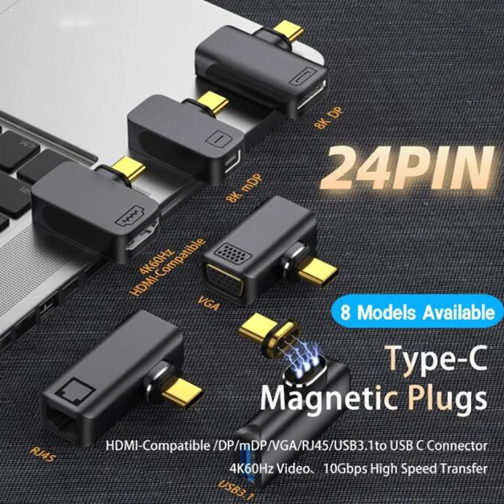 

USB Type C к HDMI-совместимый/DP/Mini DP/VGA/RJ45 гнездовой Магнитный адаптер 8K/4K 10 Гбит/с Type C преобразователь данных для MacBook Samsung