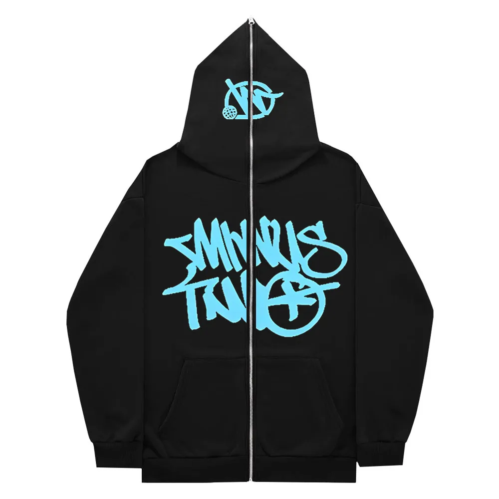 

Gothic Minus Two Ins High Street Y2K Unisex Inner Fleece Hoodies&Sweatshirt Fulll Zipper Oversized Men's Women's Streetwear Coat