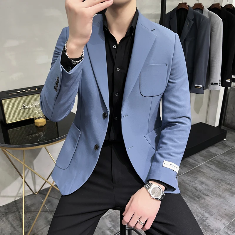 2021 Classic Men's Blazers Solid Color Wedding Business Casual Slim Suit Jacket Street Wear Social Office Dress Coat Veste Homme