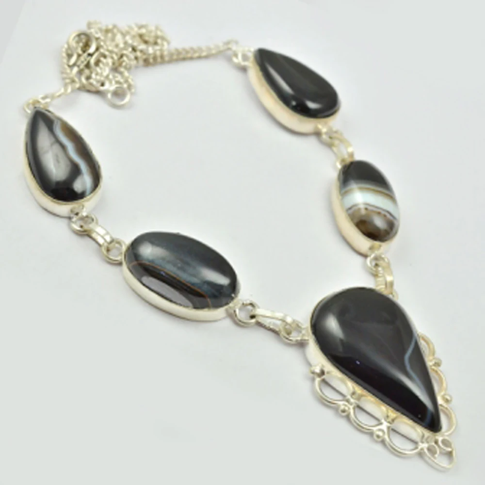 

Ботсванские Агаты ожерелье серебряное сверху меди, 50 см, N2740
