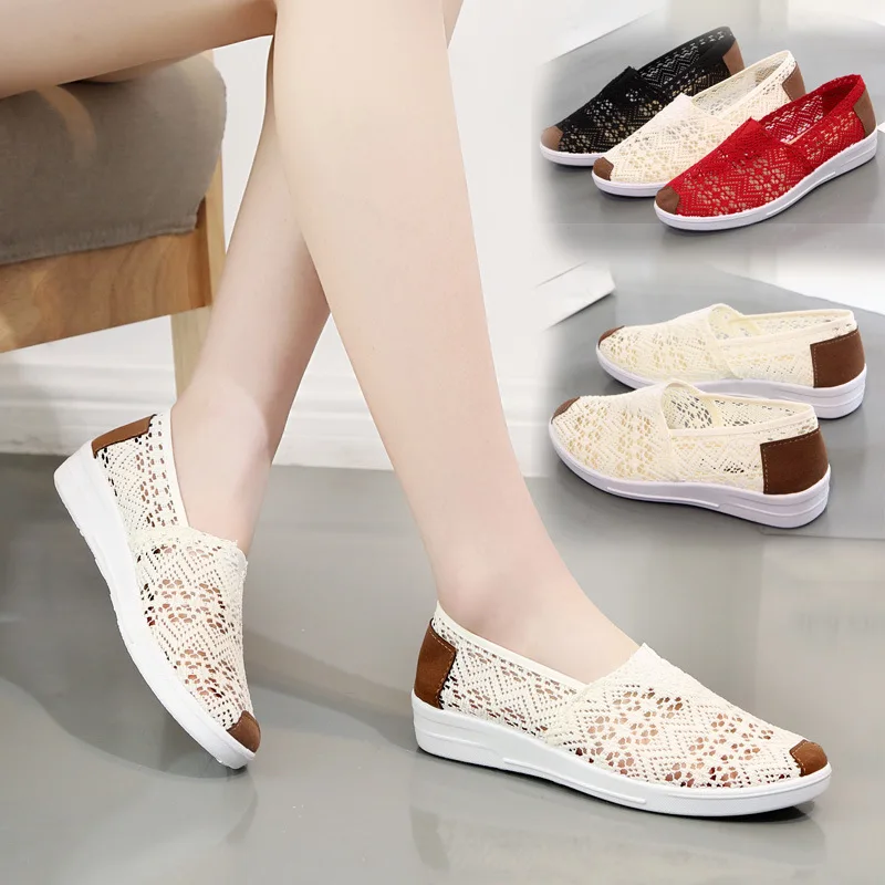 Women Flat Shoes Women's Mesh Pumps Shoes Female Casual Slip-on Flat Sandals Summer Ladies Breathable Shallow Peas Shoes